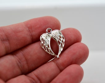 12 Angel Wing Charms Antique Silver Tone Open Design SC6140