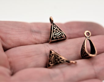 Bail Beads, Triangle Bail Bead, Copper Bail Bead, Large Bail Bead, set of 10 Copper Triangle Bail Beads