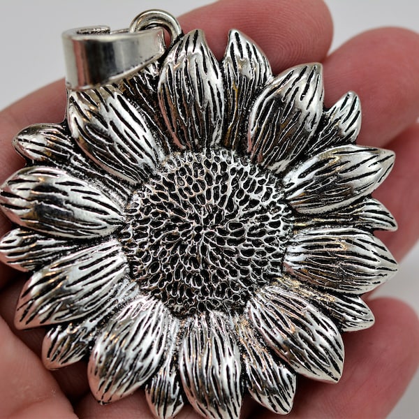 Sunflower Pendant, Large Flower Pendant, Metal Flower Pendant, Boho Flower Pendant