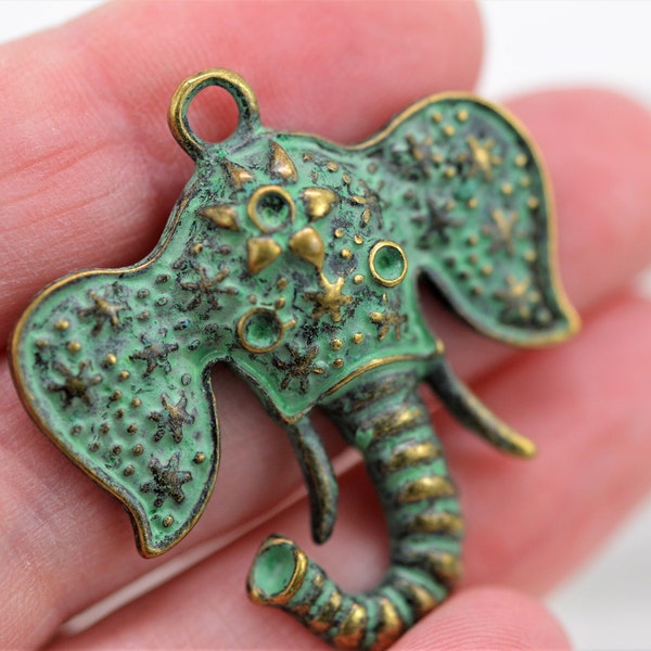 Elephant Head Pendant, Verdigris Elephant Head Pendant, Elephant Pendant