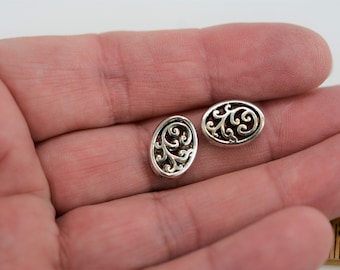 Filigree Oval Spacer Beads: Zinc Alloy, Set of 10
