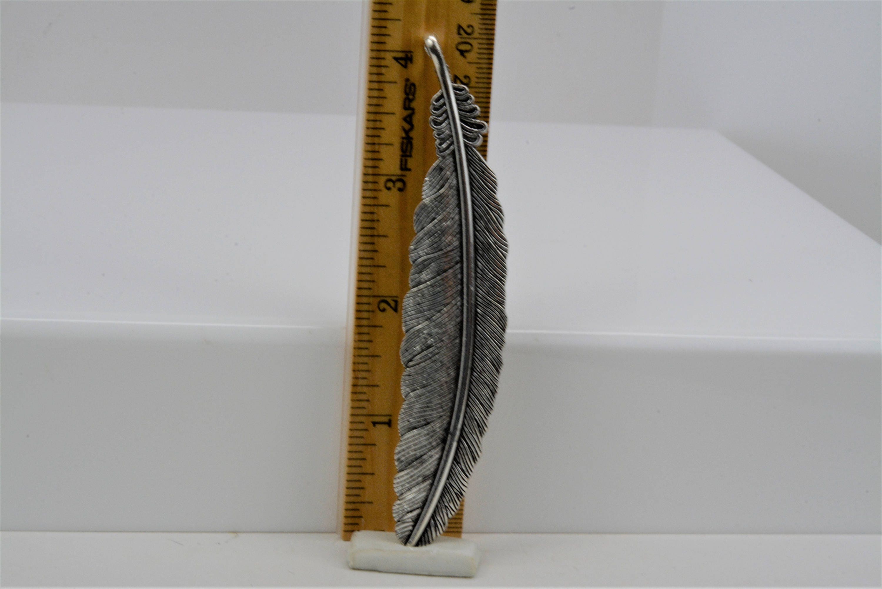 Large Metal Feather Pendant: Zinc Alloy Charm - Etsy