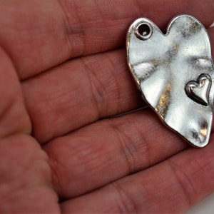 Double Heart Pendant, Hammered Heart Pendant, Set of 5 Silver Heart Pendants