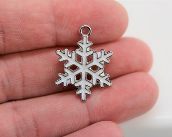 White Enameled Snowflake Charms: Holiday Jewelry, Set of 4