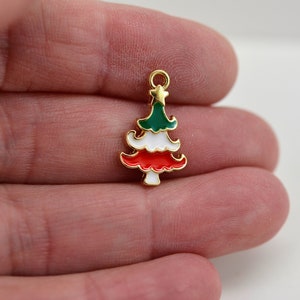 Christmas Tree Charm, Enameled Christmas Tree Charm, set of 5 Tiny Christmas Tree Charms