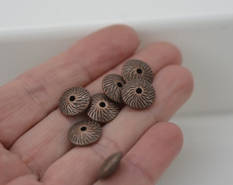 Etched Antique Copper Spacer Beads: Saucer Shaped (Set of 10)
