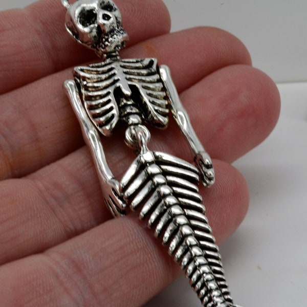 Mermaid Skeleton Pendant, Halloween Mermaid Pendant, Creepy Mermaid Pendant, Mermaid Skull Pendant, Set of 2 Mermaid Pendants