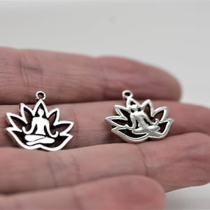 Yoga Charm, Lotus Flower Charm, Yoga Healing Charm, Silver Yoga Charm, Gold Yoga Charm, set of 10 Yoga Charms
