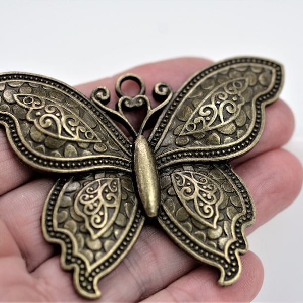 Large  Butterfly Pendant, Ornate Wings, 3 colors available