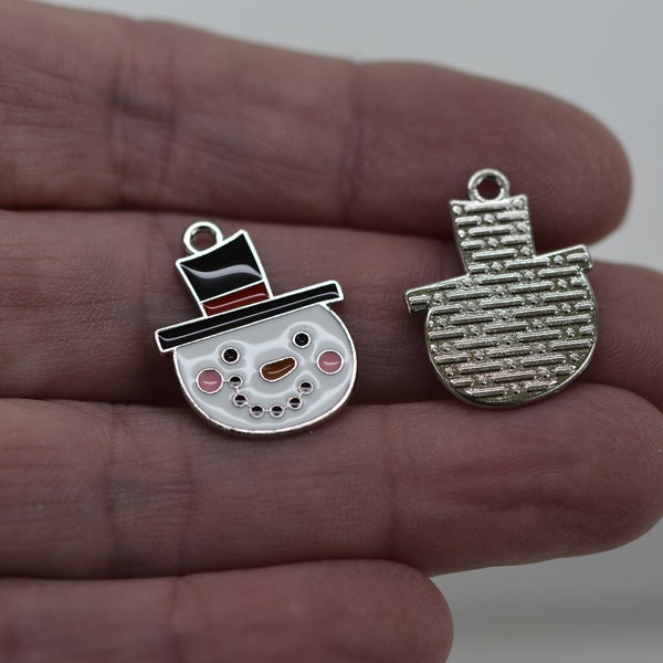 Snowman Charm, Christmas Charm, Snowman Head Charm, Holiday Charm, set of 5 Snowman Charms