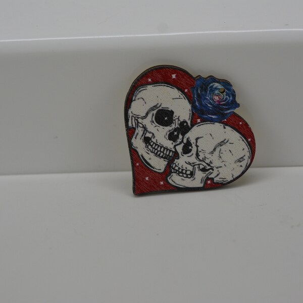 Skull Pendant, Heart Pendant, Halloween Pendant, Valentine Pendant, Double Skull Heart Pendant, Wooden Pendant