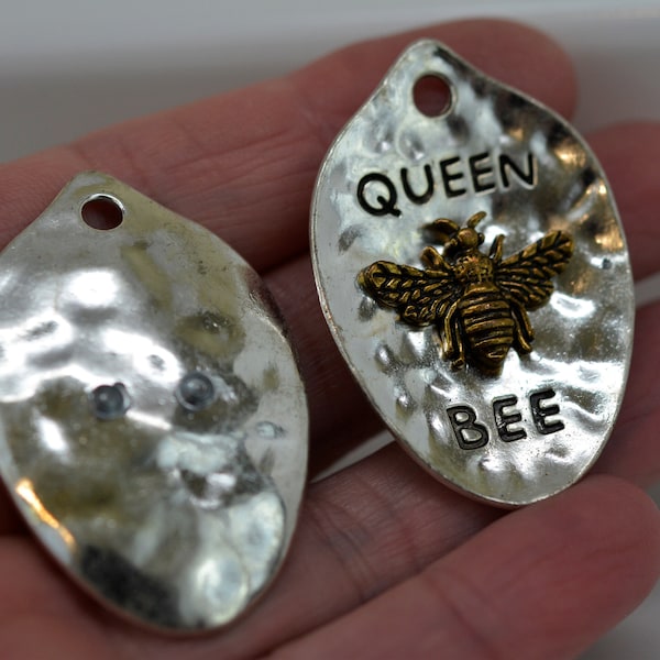 Queen Bee Pendant, Hammered Spoon Pendant, Bee Pendant, Insect Pendant, Honey Bee Pendant