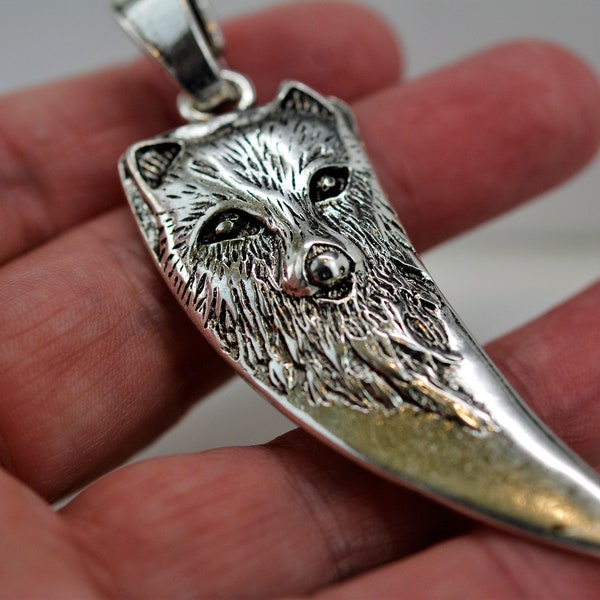 Wolf Pendant, Large Wolf Tooth Pendant, Masculine Pendant, Silver Wolf Pendant