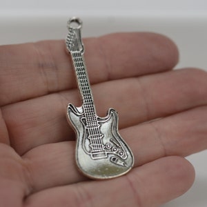 Silver Tone Guitar Pendant Charms - Set of 2