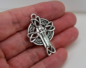 Celtic Knot Cross Pendant: Zinc Alloy Irish Charms (Set of 4)