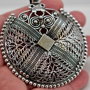 Bohemian Pendant, Boho Chic Pendant, Medallion Pendant, Large Silver Pendant