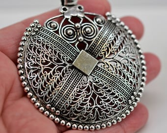 Bohemian Pendant, Boho Chic Pendant, Medallion Pendant, Large Silver Pendant