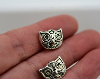 Owl Spacer Bead, Hoot Owl Bead, Double Sided Owl Spacer Bead, Night Owl Spacer Bead, set of 4 Owl Spacer Beads