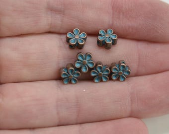 Perles d'espacement fleurs bleues : cuivre antique, alliage de zinc (Ensemble de 20)