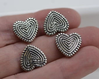 Textured Heart Spacer Beads, Silver Zinc Alloy (Set of 5)
