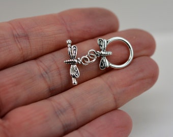 Antique Silver Dragonfly Toggle Clasp Set: Copper Jewelry Findings, set of 2