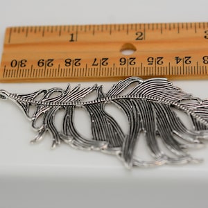 Large Feather Pendant, Large Feather Charm, Metal Feather Pendant, Metal Feather Charm