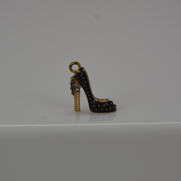 High Heel Charm, Shoe Charm, High Heel Shoe Charm, Black Enamel Shoe Charm