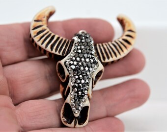 Rhinestone Cow Skull Pendant: Boho Chic Bull Skull