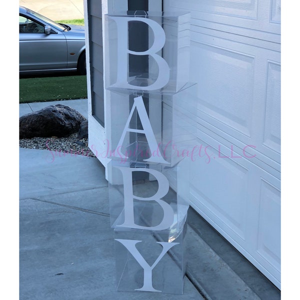 Jumbo Glitter or Solid Letters - Baby Shower - Bridal - Wall Decor - Birthday - Baby Blocks - Crystal Clear Boxes