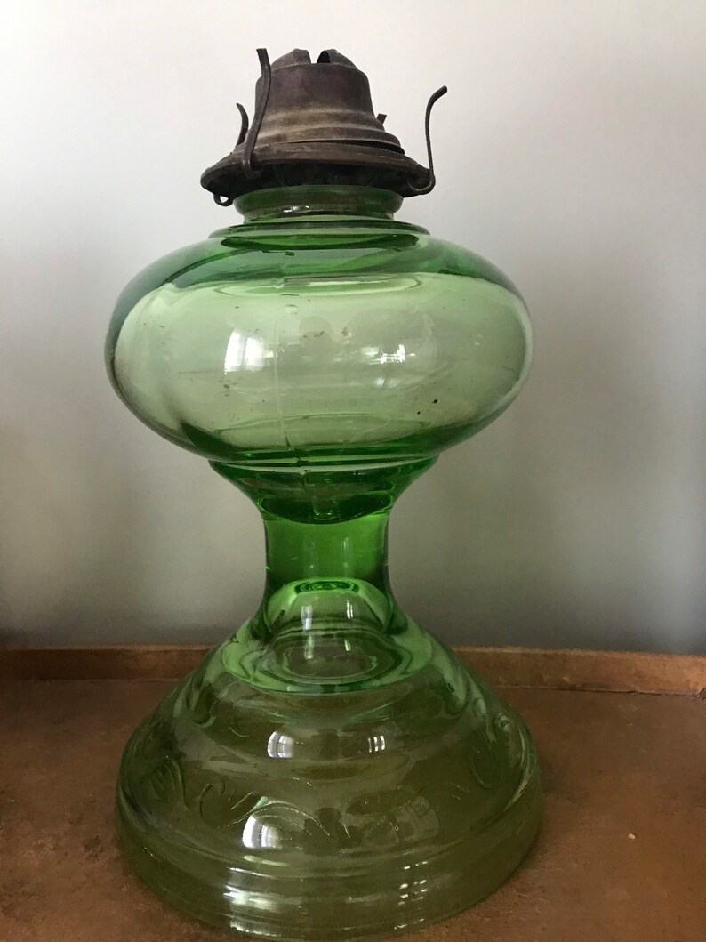 Vintage Vaseline glass oil lamp Etsy