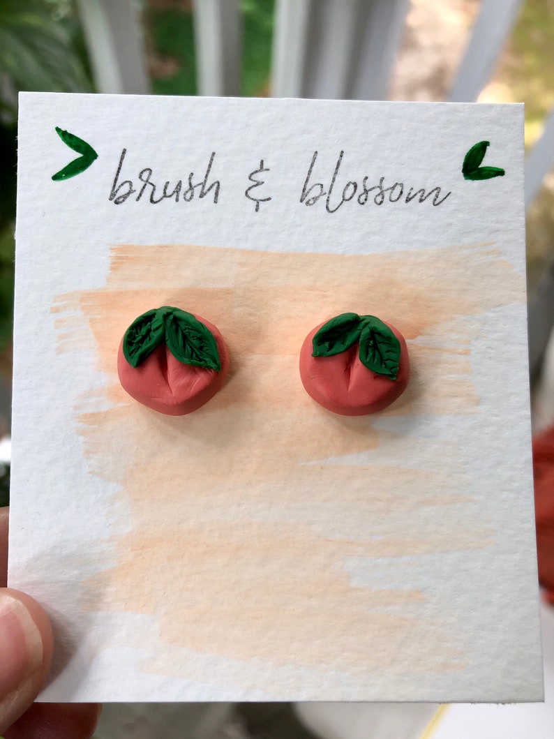 Peach Studs Handmade Clay Earrings