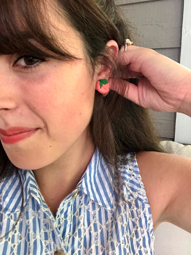 Peach Studs Handmade Clay Earrings