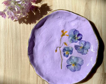 PANSY PETALS | Pressed Flower Clay Jewelry & Trinket Dish