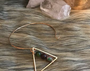 10 Pieces G1007G-AZ010 Amazonite Triangle Jade Gemstone Connector Brass Framed Matte Gold Plated