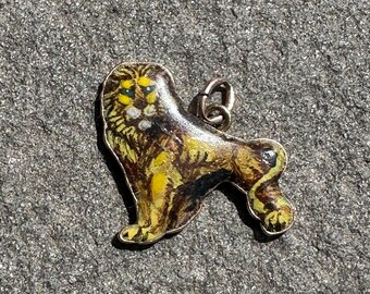 Rare Vintage Enamel Lion or Leo Charm. 9K Gold