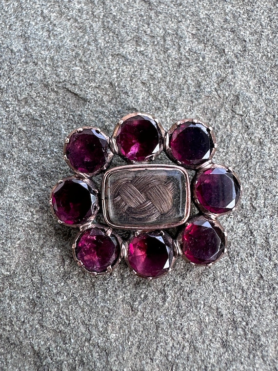 Antique Flat Cut Garnet Brooch or Pendant, 9K Rosy