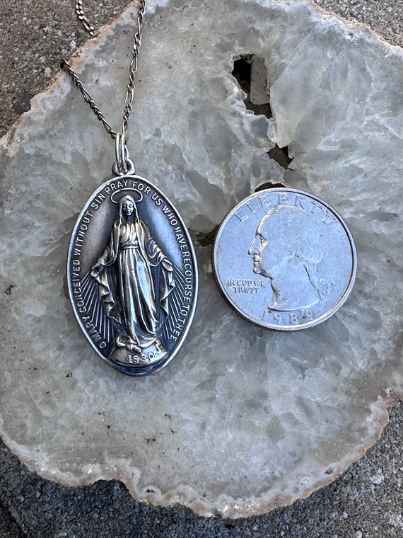 Vintage Sterling Silver Virgin Mary Miraculous Me… - image 3