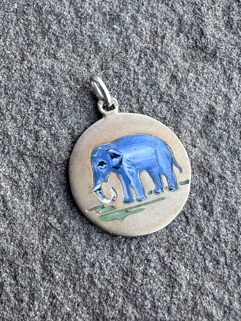 Rare Antique Elephant Pendant, Enamel Gilt Silver image 1