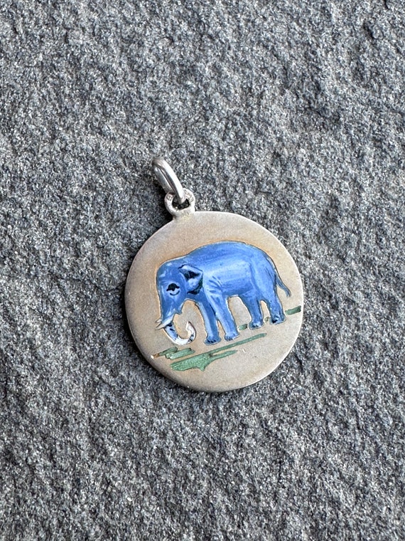 Rare Antique Elephant Pendant, Enamel Gilt Silver - image 2