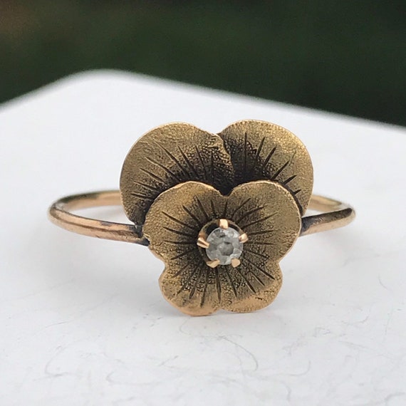 Antique Victorian Pansy Conversion Ring, 14K, 10K