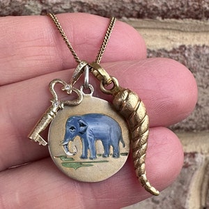 Rare Antique Elephant Pendant, Enamel Gilt Silver image 6