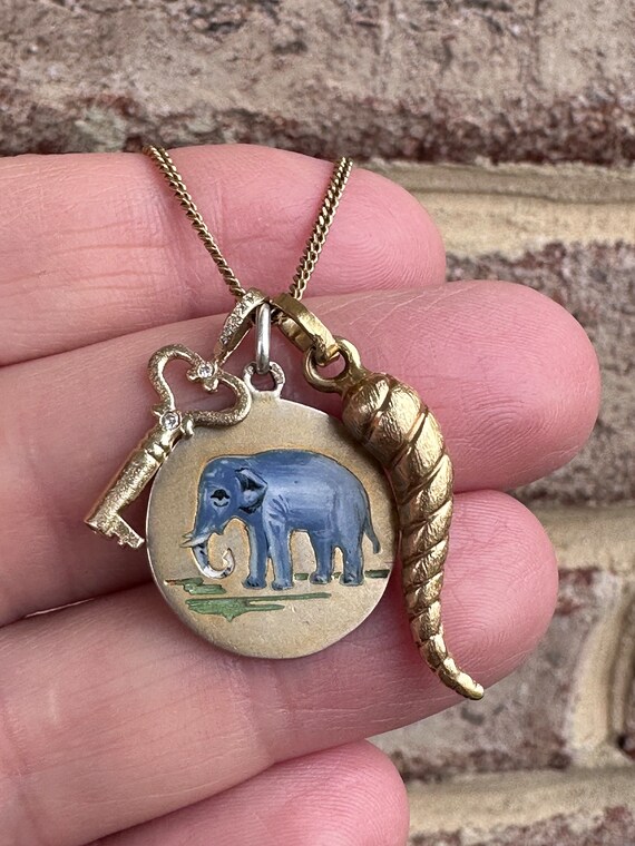 Rare Antique Elephant Pendant, Enamel Gilt Silver - image 6