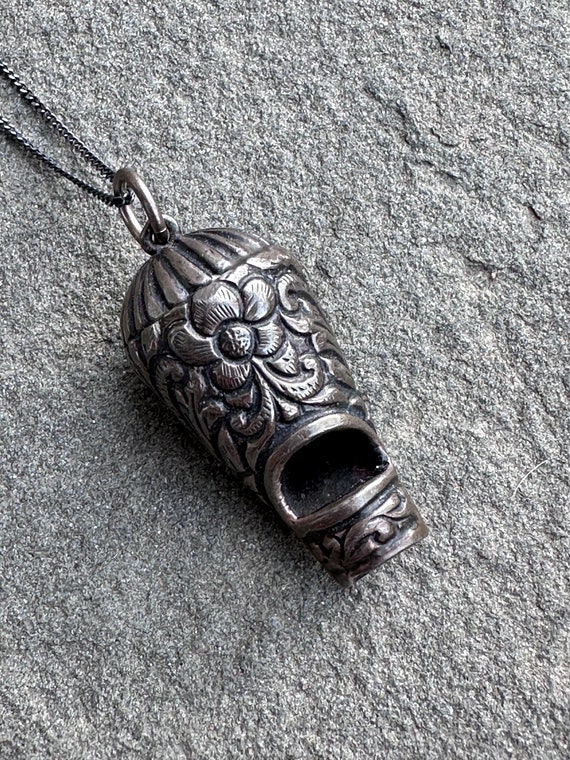 Antique Sterling Silver Whistle with Floral Design