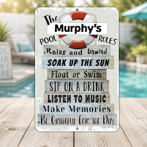 Personalized Pool Rules Sign | Custom Family Name Backyard Decor | Poolside Gift