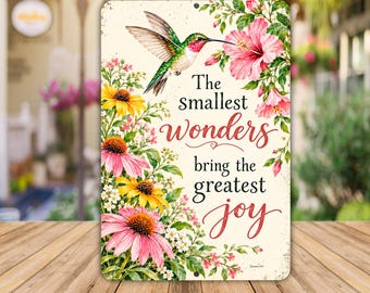 Hummingbird Garden Sign | Inspirational Metal Wall Art | Floral Garden Decor | Bird Lover Gift
