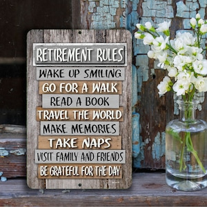 Retirement Rules Metal Sign, Coworker Retirement Party Gift, Retirement Quote for Seniors, Going Away Gift, Party Supplies Decor Plaque