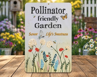 Pollinator Garden Sign | Bee & Butterfly Decor | Gift for Gardener | Wildflower Garden