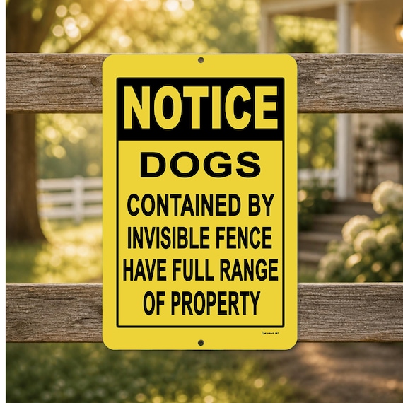 Invisible Fence Dog Warning Sign | Dogs Contained Notice | Pet Safety Yard Sign