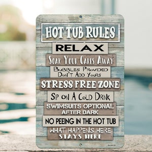 Hot Tub Rules Metal Sign: Relaxation Spa Decor