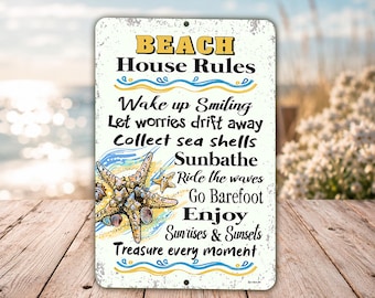 Beach House Rules Metal Sign | Coastal Starfish Wall Decor